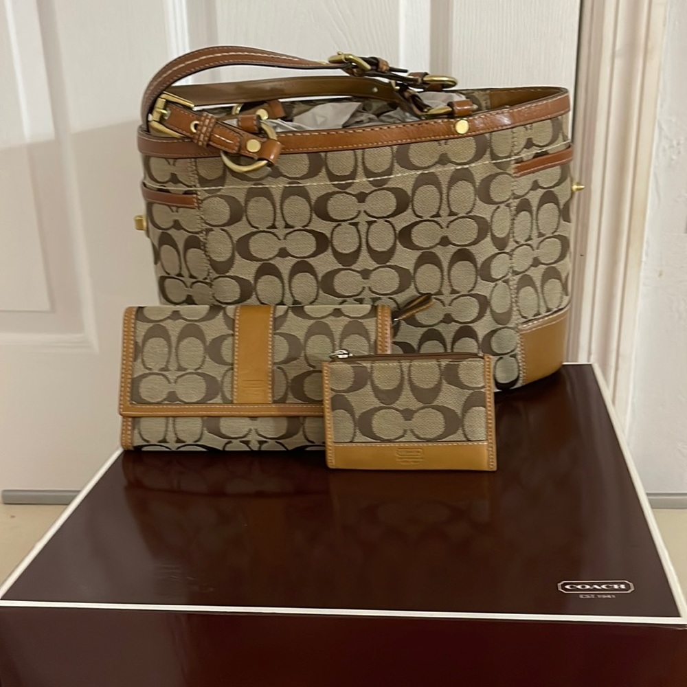 Coach Bag 11237 has small pen marks inside, comes with wallet and skinny mini